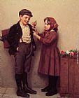 John George Brown Canvas Paintings - The Button Hole Posy